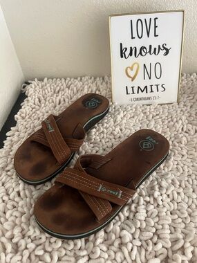 Reef Brown Sandal Slides with Teal Trim